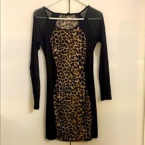 Black and leopard animal print full sleeves dress